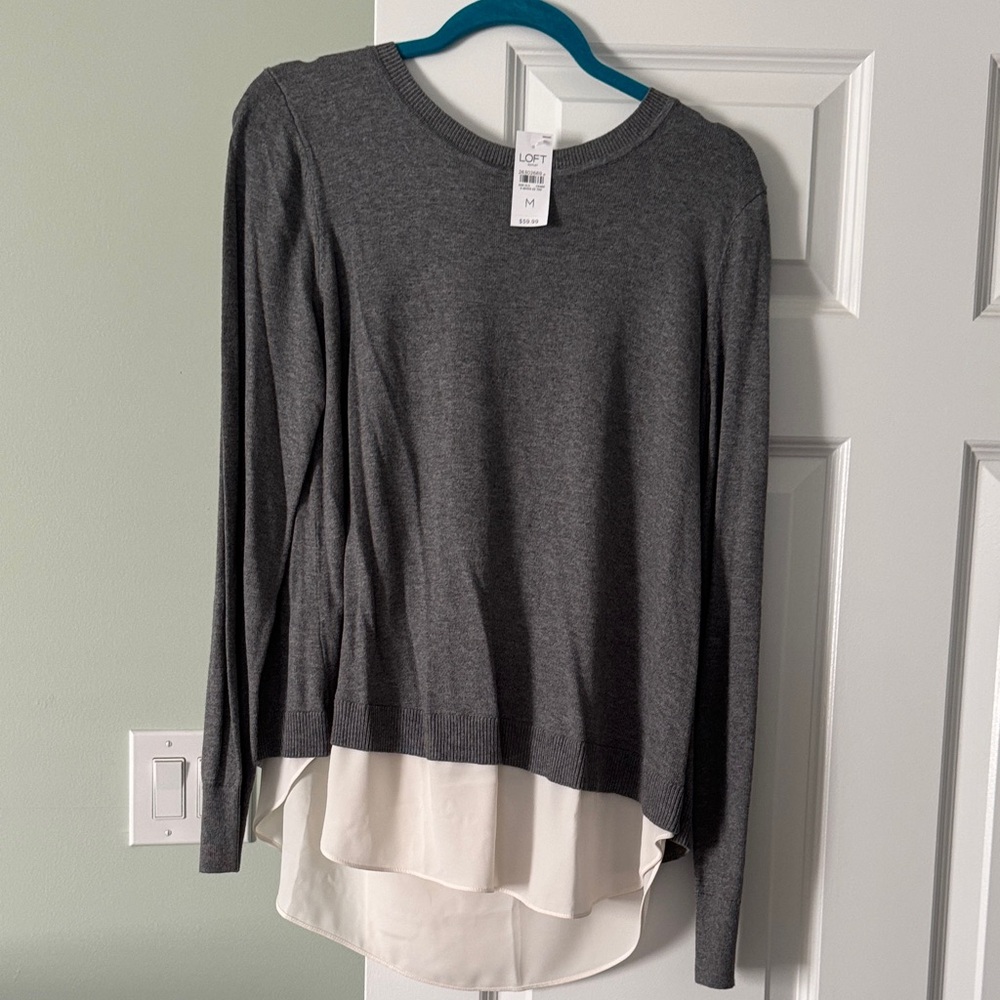LOFT Charcoal and Cream Layered Blouse